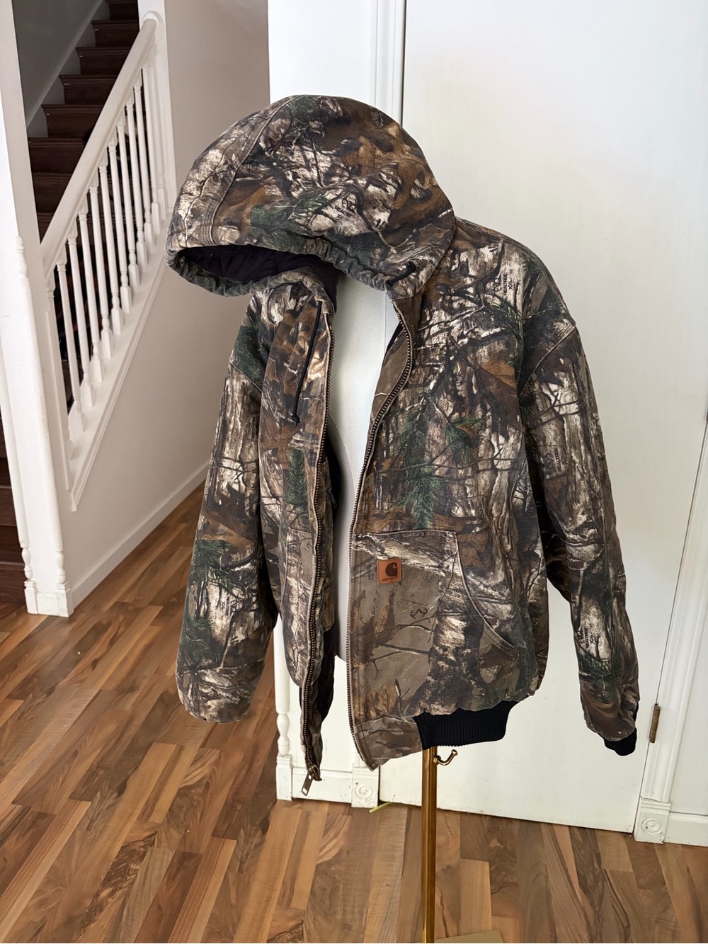 Carhartt Brown & Green Realtree Camo Insulated Hooded Jacket, Vintage, XXL